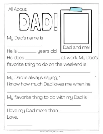 All About My Dad worksheet.