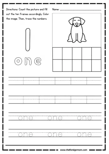 Number 1 worksheet for Tracing.