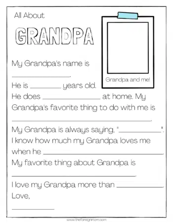 All about grandpa worksheet.