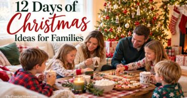 Family enjoying 12 Days of Christmas activities together at home during the holiday season.