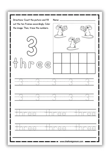FREE Preschool Number Tracing Worksheet - Number 3