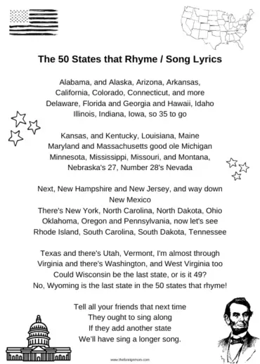 Fifty Nifty United States Song Without Words Sing Across America: 50 States that Rhyme Song Lyrics.