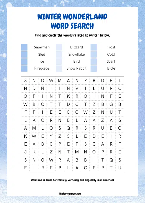 Winter wonderland word search