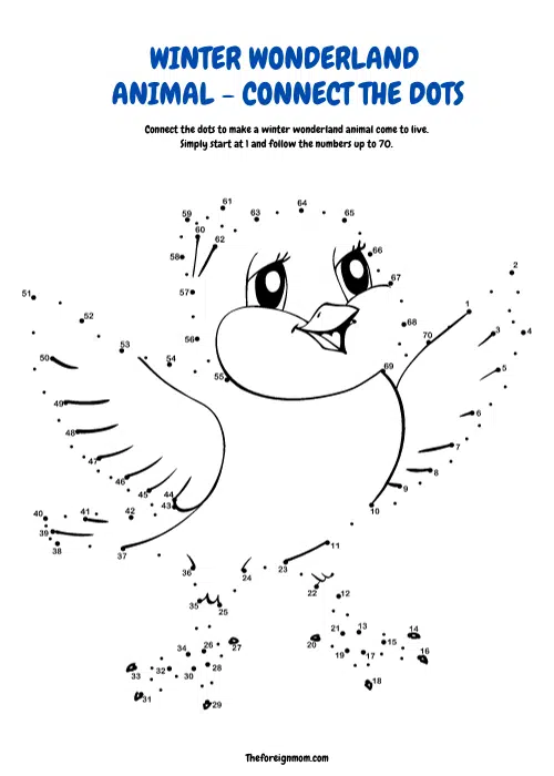 Winter Wonderland Animal Connect the dots worksheets.
