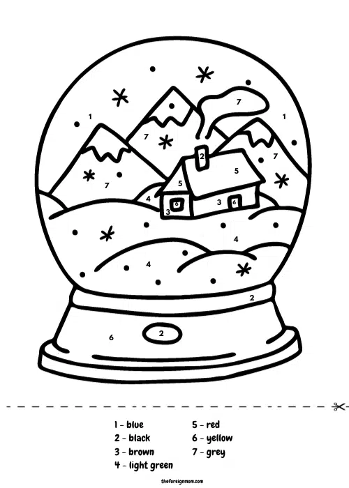 Snow globe color by number worksheet.