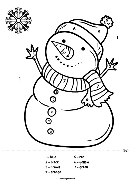 Snowman Color by number worksheet.