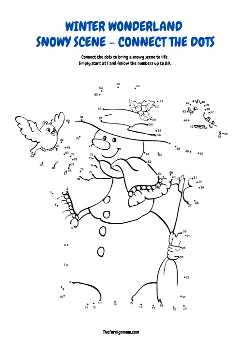 Connect the dots worksheet to reveal a snowy scene.