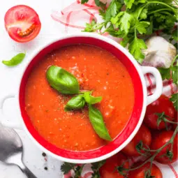 Roasted Tomato Soup with fresh basil.