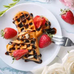 Heart-Shaped Waffle with chocolate sauce recipe.