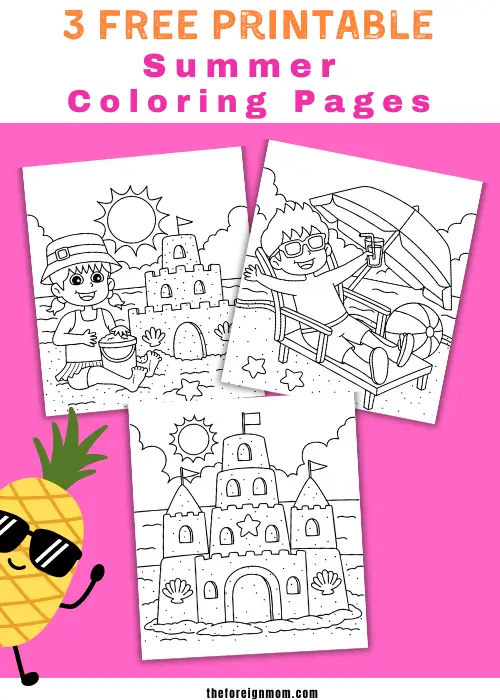 3 free and printable summer coloring pages for kids.