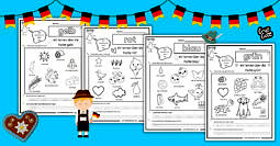Free printable German color worksheets for kids.