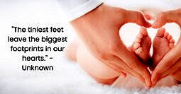 Baby Feet and parent hands with inspirational quote.