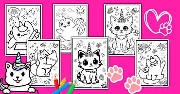 Free printable caticorn coloring pages for kids.