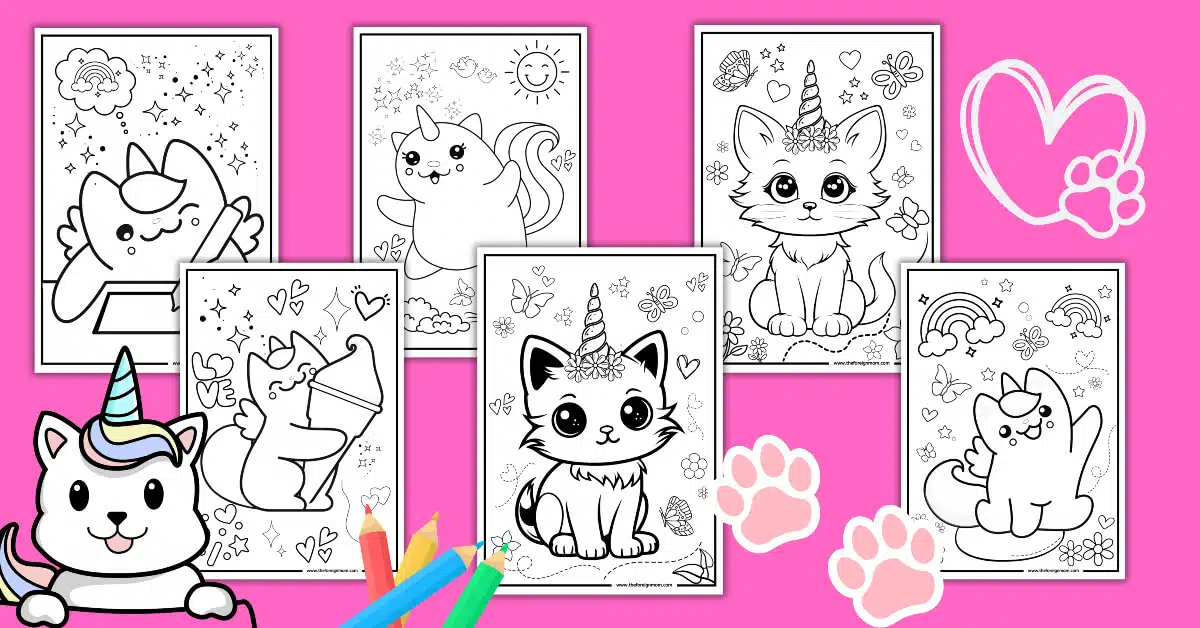 Free printable caticorn coloring pages for kids.