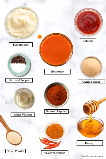 Ingredients to make hot chicken sauce.