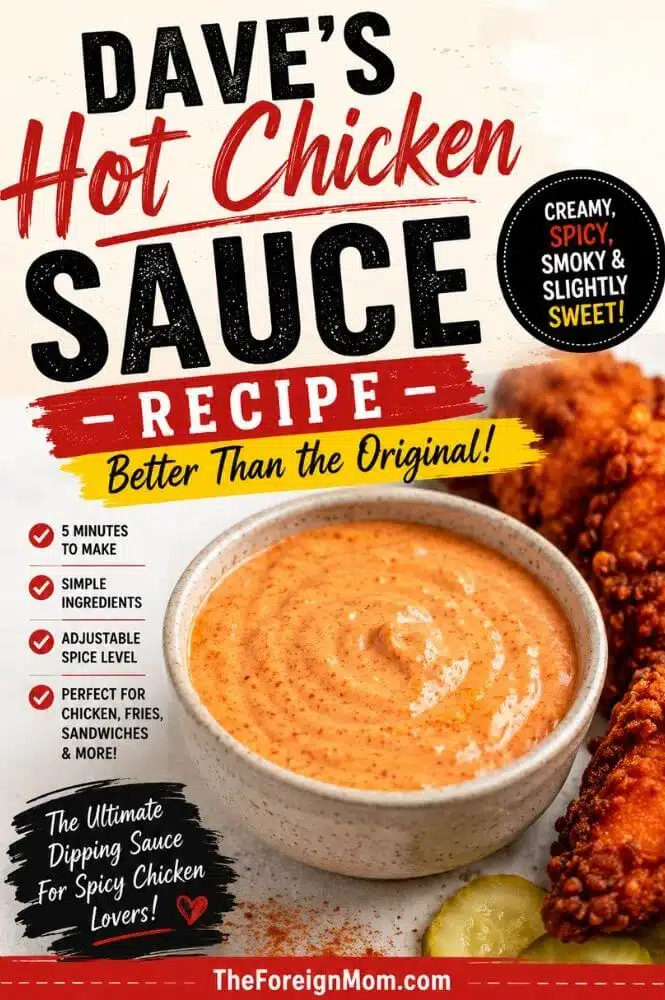 Dave’s Hot Chicken sauce recipe with creamy spicy dipping sauce, crispy fried chicken, and pickles.