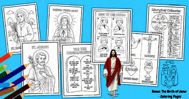 Catholic Coloring Pages for Kids. Bonus: The birth of Jesus Christ - Coloring Pages.
