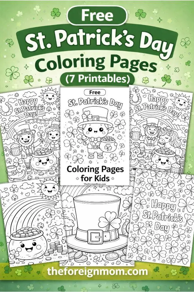 Free St. Patrick’s Day coloring pages for kids featuring shamrocks, leprechauns, rainbows, and pot of gold printables for preschool and kindergarten.