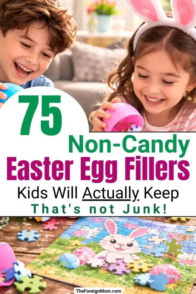 Happy kids opening plastic Easter eggs with small toy fillers – 75 non-candy Easter egg fillers kids will actually keep that are not junk.
