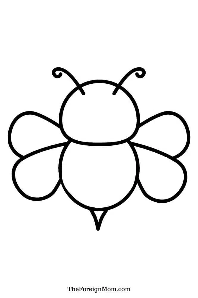 Cute simple bumble bee coloring page for kids easy printable bee outline preschool activity.