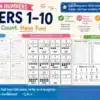 Preview banner of a German numbers worksheets bundle for kids featuring worksheets, flashcards, tracing pages, number recognition activities, and German numbers 1–10 learning printables.