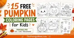 15 free printable pumpkin coloring pages for kids with cute pumpkins, jack-o’-lanterns, a pumpkin patch, and a printable PDF.
