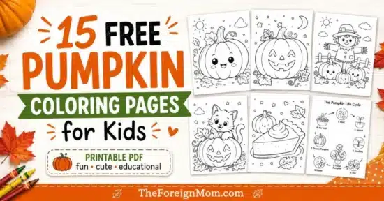 15 free printable pumpkin coloring pages for kids with cute pumpkins, jack-o’-lanterns, a pumpkin patch, and a printable PDF.
