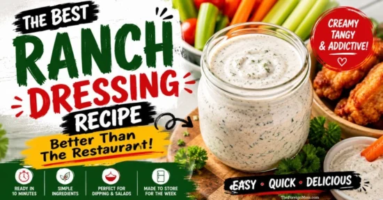 Homemade ranch dressing in a mason jar with fresh herbs.