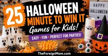 25 Halloween minute to win it games for kids with easy and fun Halloween party games.
