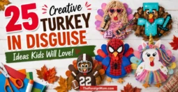 25 creative turkey in disguise ideas for kids featuring Taylor Swift, Minecraft, Spiderman, unicorn, football player and other fun turkey disguise crafts.