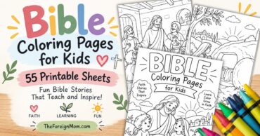 Bible coloring pages for kids with 55 printable Bible story coloring sheets.