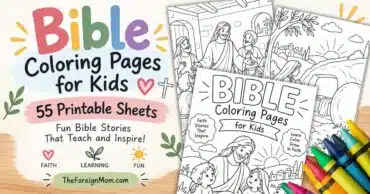 Bible coloring pages for kids with 55 printable Bible story coloring sheets.