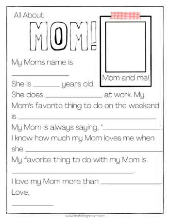 All About my Mom Worksheet.