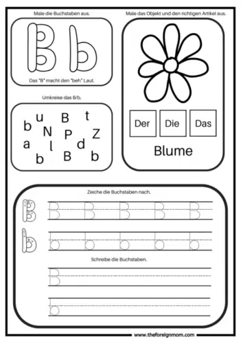 Letter b worksheet in German