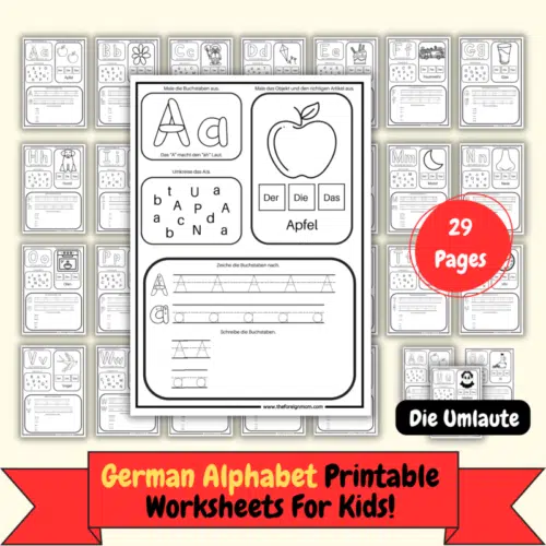 29 pages of German Alphabet Worksheets