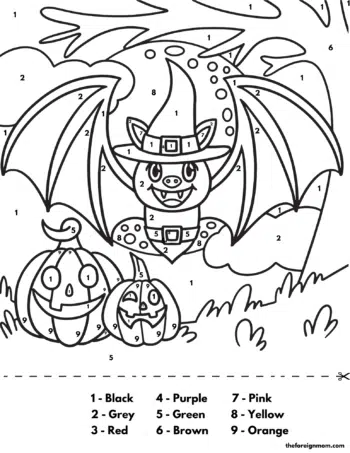 Bat Halloween Color by number printable.