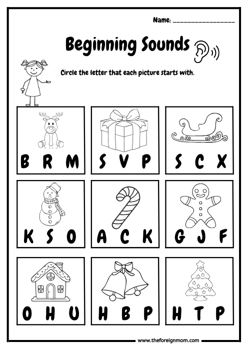 Beginner Sounds Worksheets For Kindergartners - Reindeer