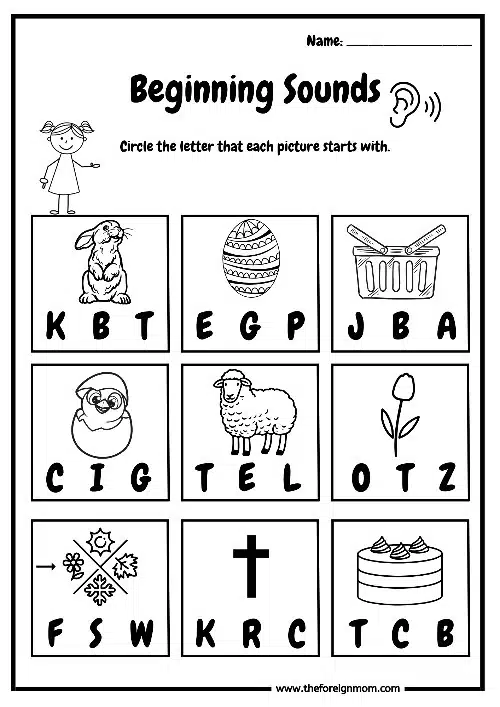Beginner Sounds Worksheets for Kindergartners - Bunny