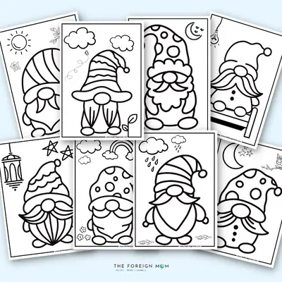 8 FREE Gnome Coloring Pages