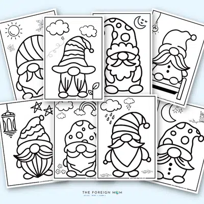 8 FREE Gnome Coloring Pages