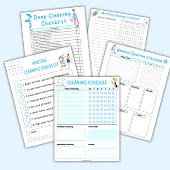 Two Cleaning Checklists and three cleaning schedules.