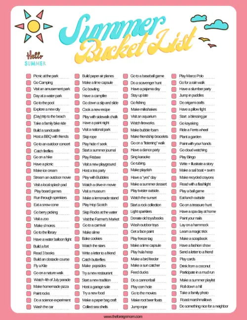 140 Summer Bucket list.
