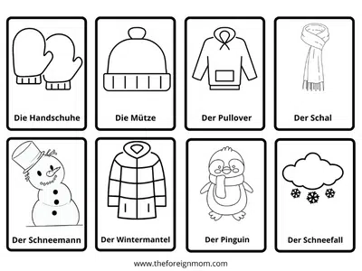 Winter flashcards in German.
