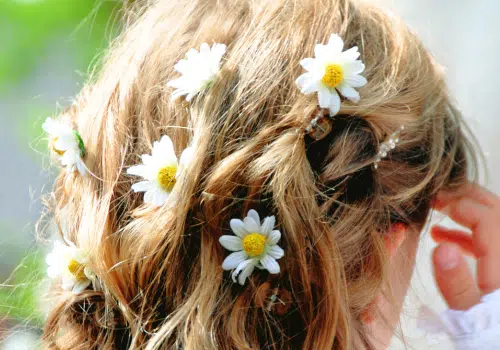 Toddler Hairstyle with flower clips.