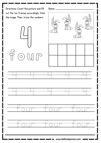 Number 4 Tracing Worksheet.