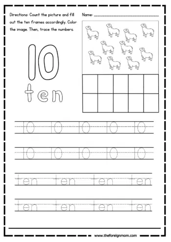 Number 10 Tracing Worksheet