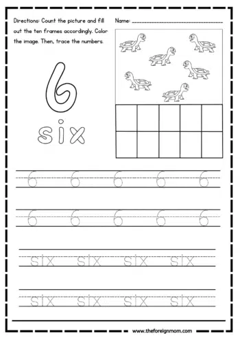 Number 6 Tracing Worksheets