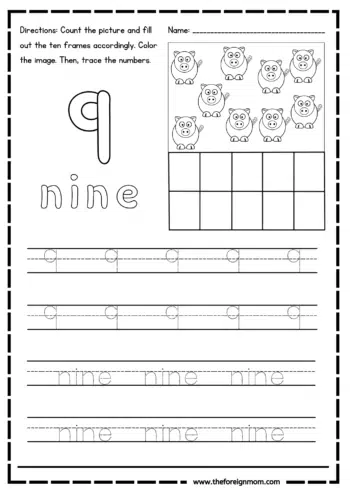Number 9 Tracing Worksheet