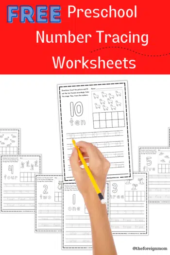 Hand Tracing the number 10 worksheet.