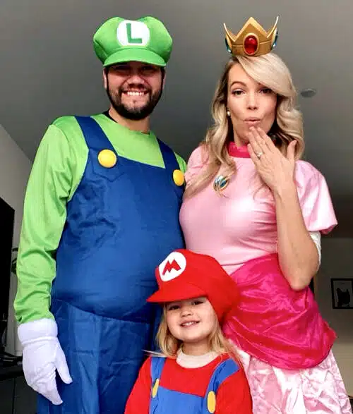 Luigi, Mario, and Peach Halloween Costumes.
